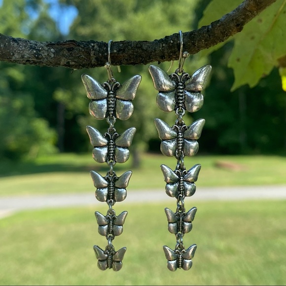 Butterfly Drop Dangle Earrings - Picture 2 of 12